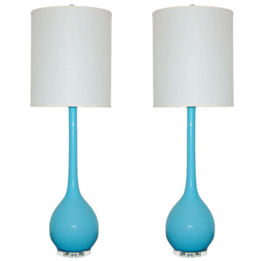 Vintage Murano Long Neck Table Lamps in T-Bird Blue