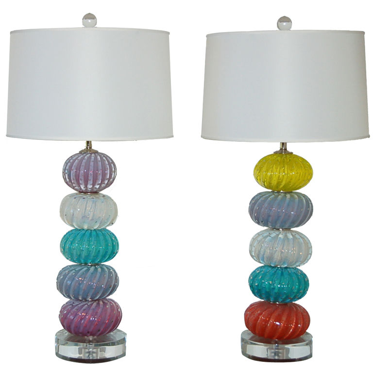Vintage Murano Multi-Color Stacked Font Table Lamps