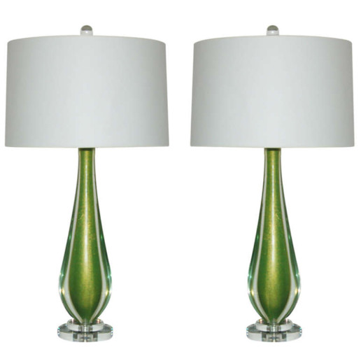 Almond Shaped Sommerso Murano Lamps in Grass Green