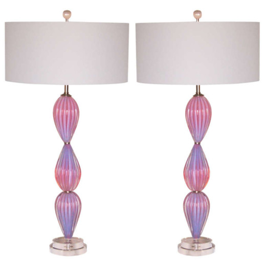 Vintage Teardrops Murano Table Lamps of Pink Opaline