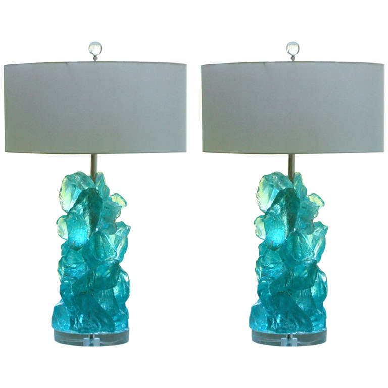 Rock Candy Glass Table Lamps In Aqua, Aqua Glass Table Lamp