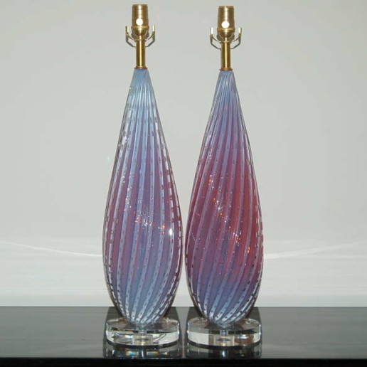 Pair of Vintage Murano Opaline Lamps of Orchid Berry