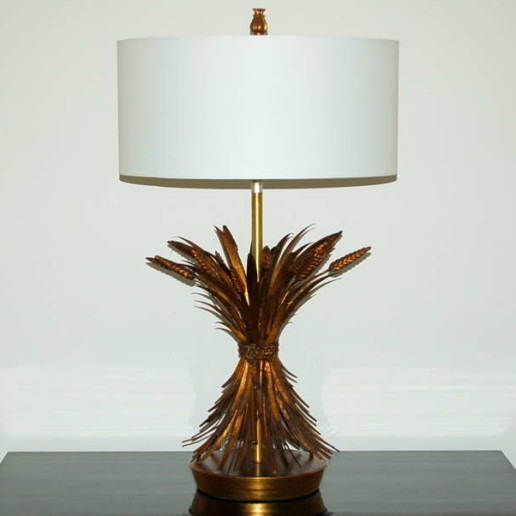 Pair of Tole Wheat Sheaf Table Lamps by The Marbro Lamp Company