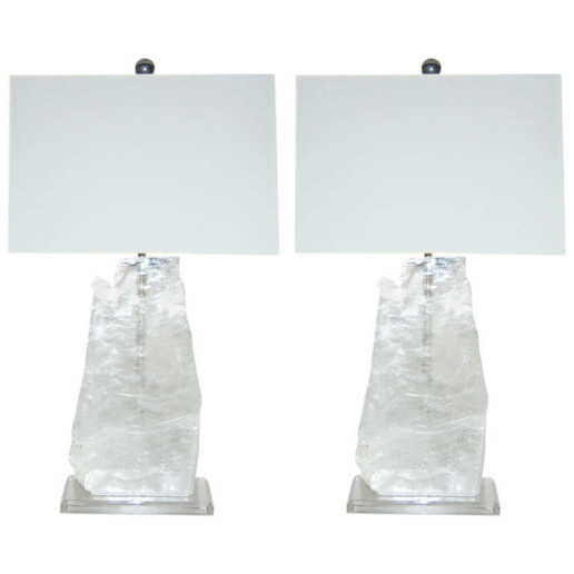  Pair of Vintage Selenite Table Lamps 