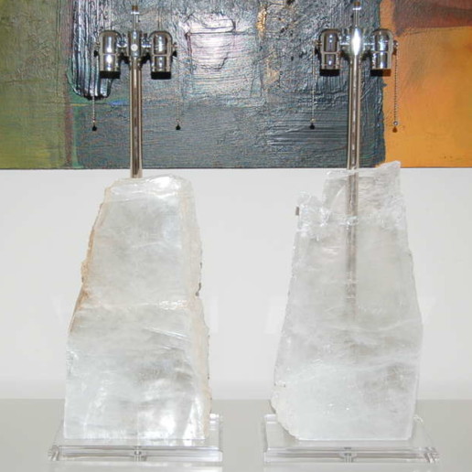 Pair of Vintage Selenite Table Lamps