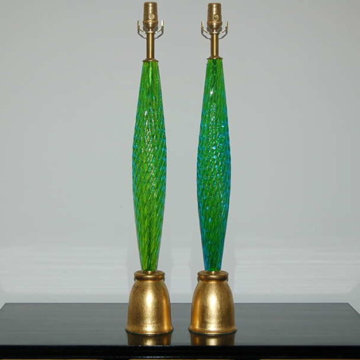 Pair of Slender and Sexy Vintage Murano Table Lamps in Grass