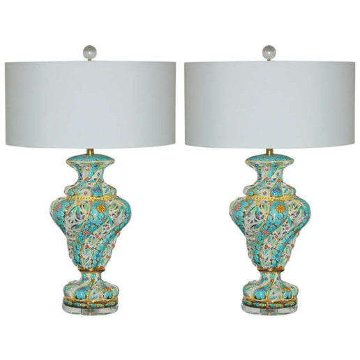  Pair of Vintage Italian Capodimonte Pierced Table Lamps 