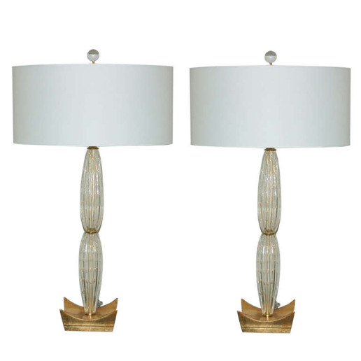  Pair of Murano Teardrop Glass Lamps in Champagne 