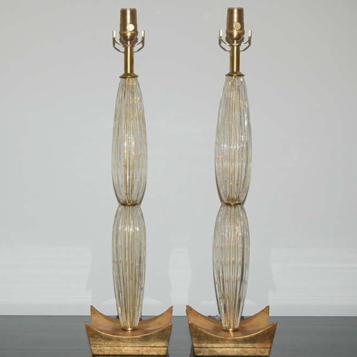 Pair of Murano Teardrop Glass Lamps in Champagne