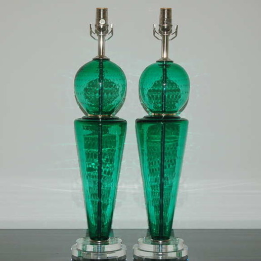 Pair of Vintage Murano Lamps of Jade Green