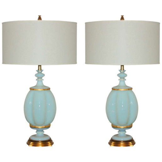  Pair of White Opaline Murano Lamps by The Marbro Lamp Company, 1966 