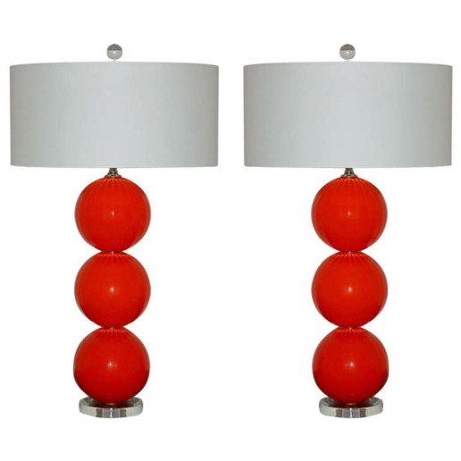  Handblown Glass Lamps in Vermillion by Joe Cariati 