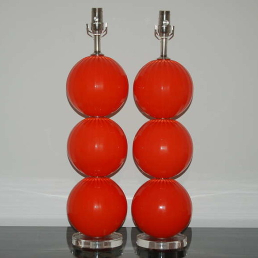 Handblown Glass Lamps in Vermillion by Joe Cariati