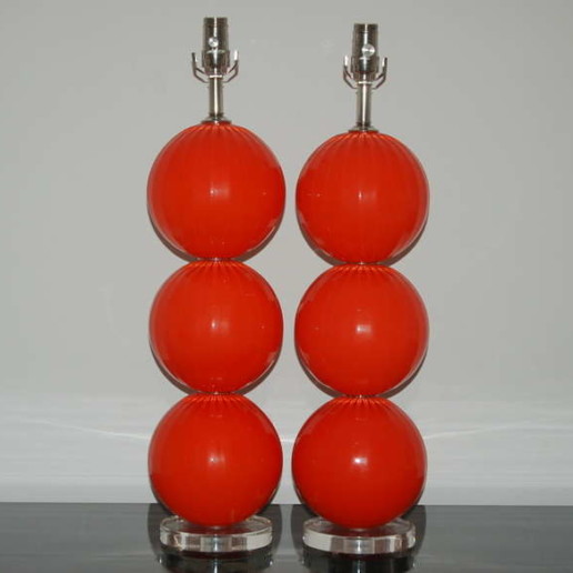 Handblown Glass Lamps in Vermillion by Joe Cariati