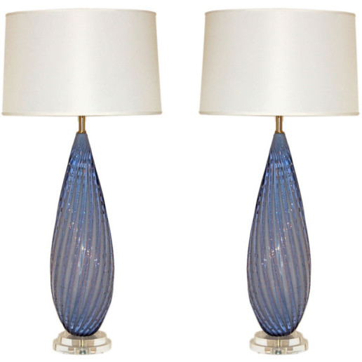  Pair of Vintage Murano Lamps in Lavender Opaline 