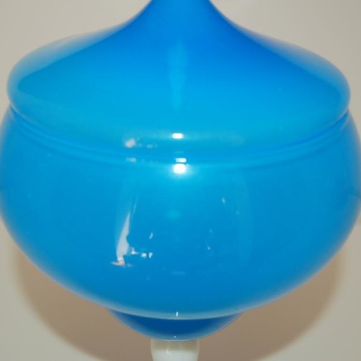 Vintage Murano Lidded Compote in Blue Opaline