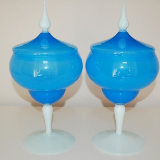Vintage Murano Lidded Compote in Blue Opaline