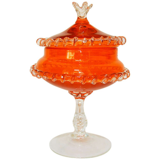  Vintage Murano Lidded Compote in Tangelo 