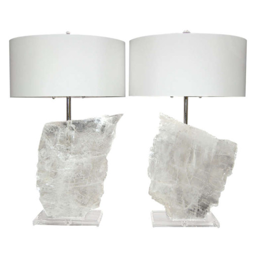  Matched Pair of Selenite Table Lamps 