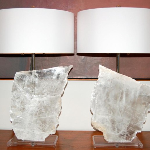 Matched Pair of Selenite Table Lamps
