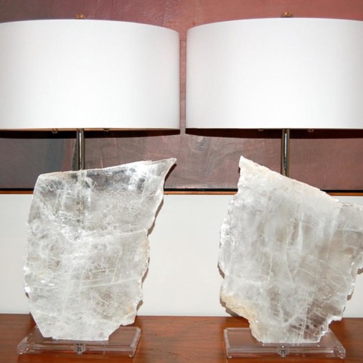 Matched Pair of Selenite Table Lamps