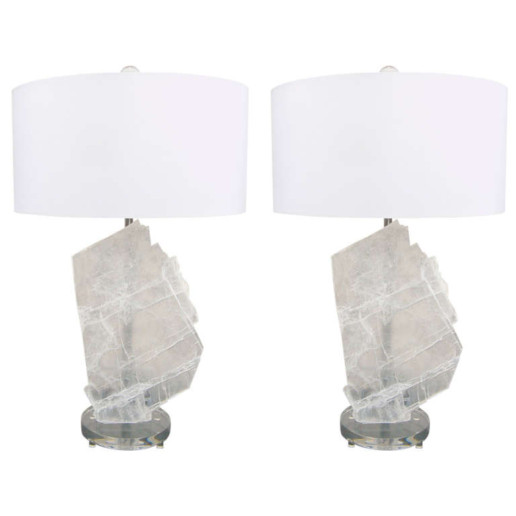  Pair of Selenite Table Lamps by Swank Lighting 