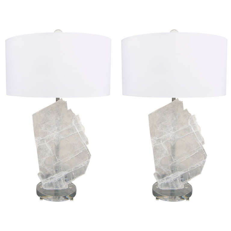 Pair of Selenite Table Lamps by Swank Lighting