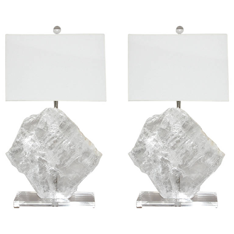 Matched Pair of Medium Selenite Table Lamps