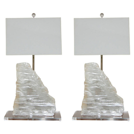 Matched Pair of Monumental Selenite Lamps