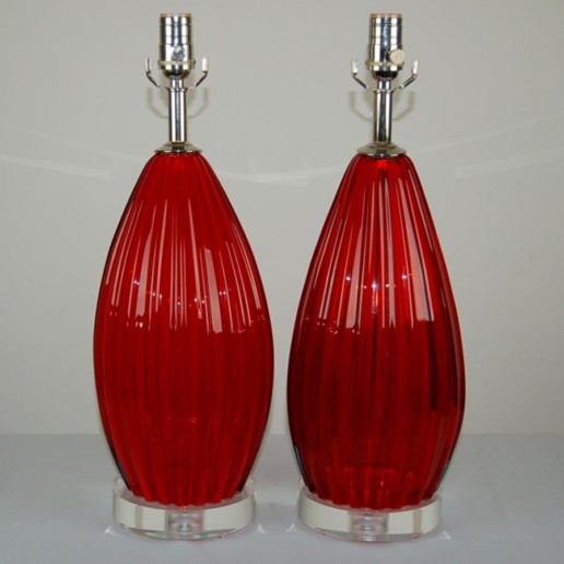Ruby Red Murano Lamps on Lucite