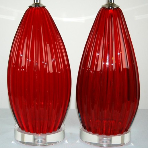 Ruby Red Murano Lamps on Lucite