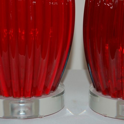 Ruby Red Murano Lamps on Lucite