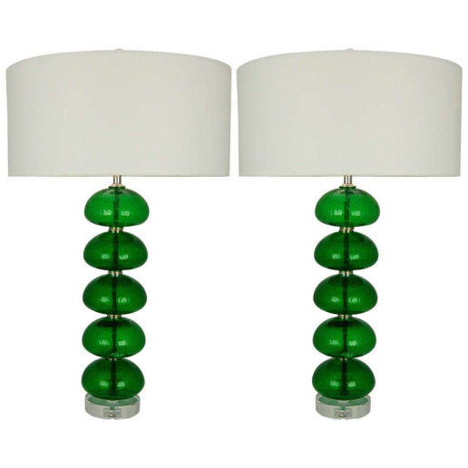 Stacked Font Vintage Murano Lamps in Emerald