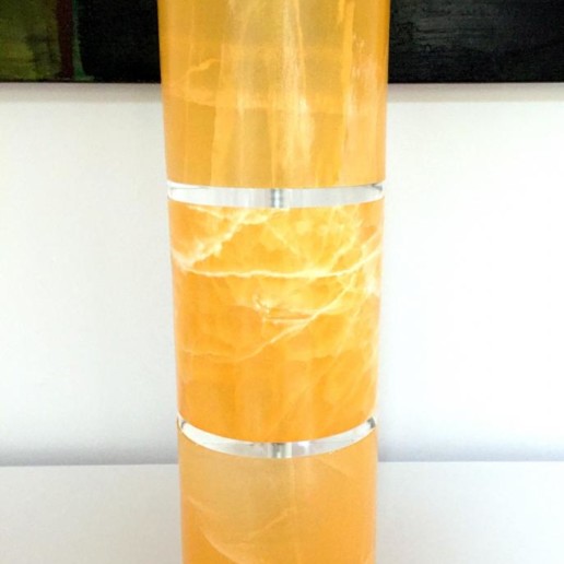 Pair of Tangerine Calcite Column Table Lamps