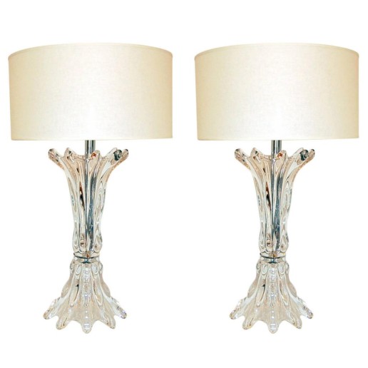 Pair of Gigantic Vintage French Glass Murano Style Sculpted Lamps