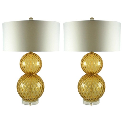 Pair of Vintage Murano Stacked Ball Lamps in Harvest Gold