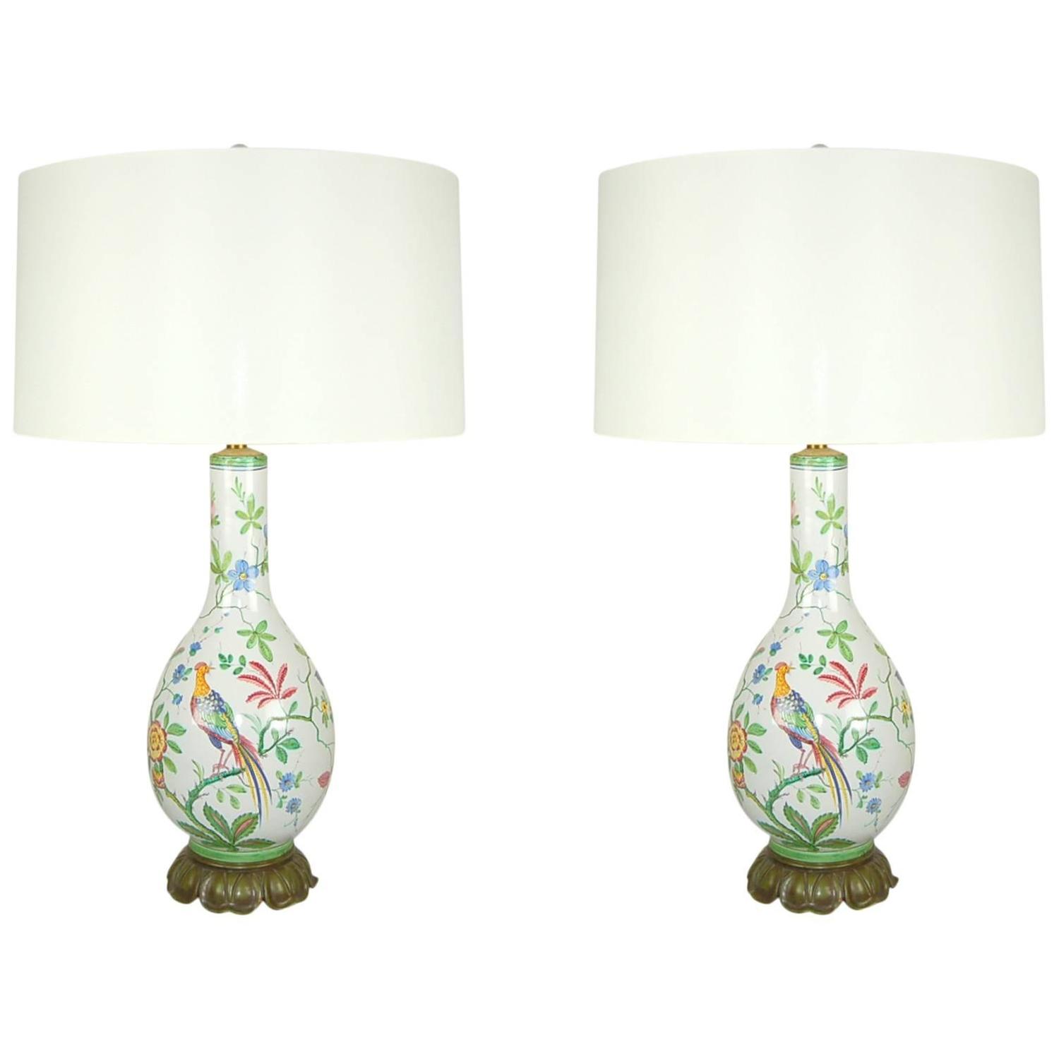 Vintage Italian Porcelain Peacock Lamps by Marbro
