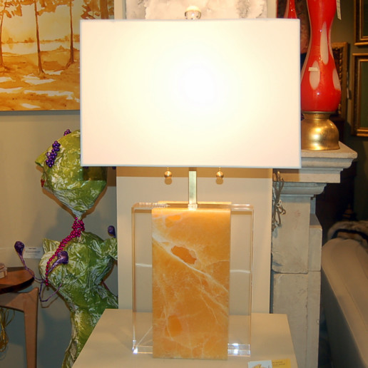 Pair of Tangerine Calcite Stone and Lucite