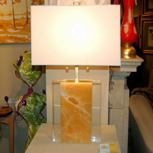 Pair of Tangerine Calcite Stone and Lucite