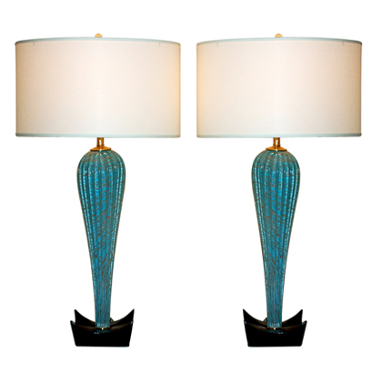 Turquoise, Aqua and Copper Murano Lamps 