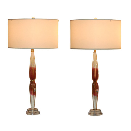 Barovier & Toso - Cranberry and Cream Murano Bedside Lamps 