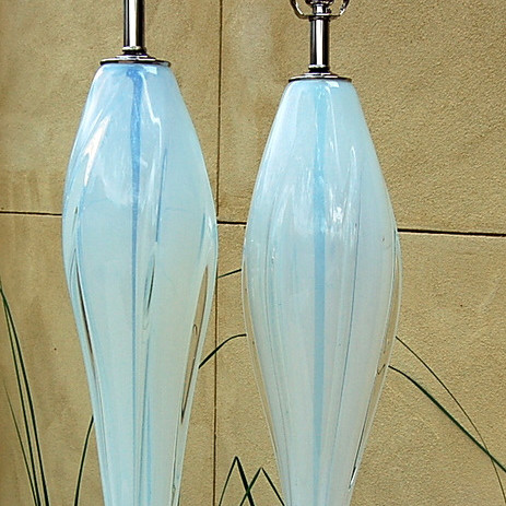 Opaline Murano Table Lamps on Nickel