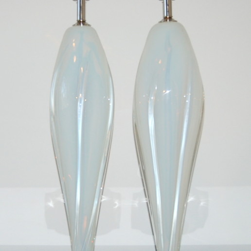 Opaline Murano Table Lamps on Nickel