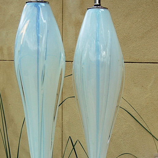 Opaline Murano Table Lamps on Nickel