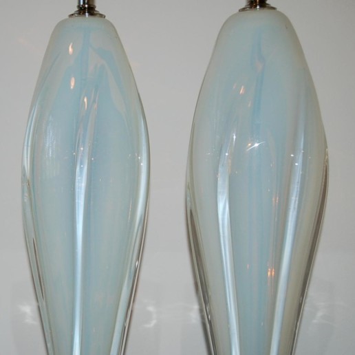 Opaline Murano Table Lamps on Nickel