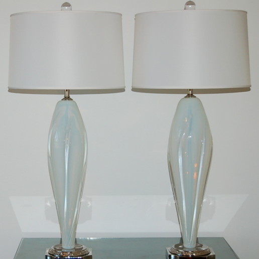 Opaline Murano Table Lamps on Nickel