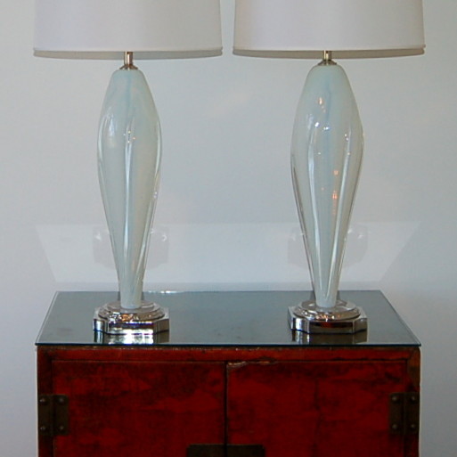 Opaline Murano Table Lamps on Nickel