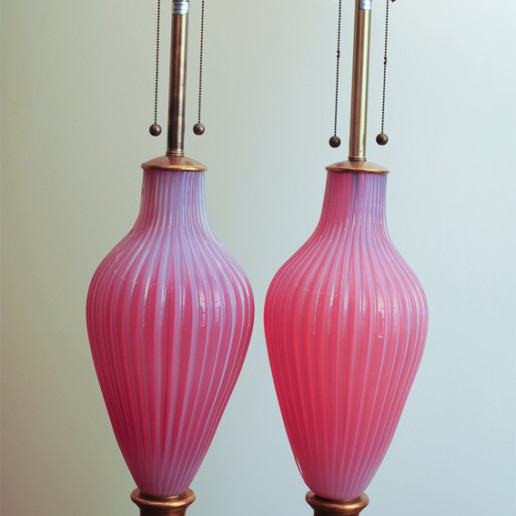 The Marbro Lamp Company - Murano Lamps in Raspberry Sherbet Opaline Glass