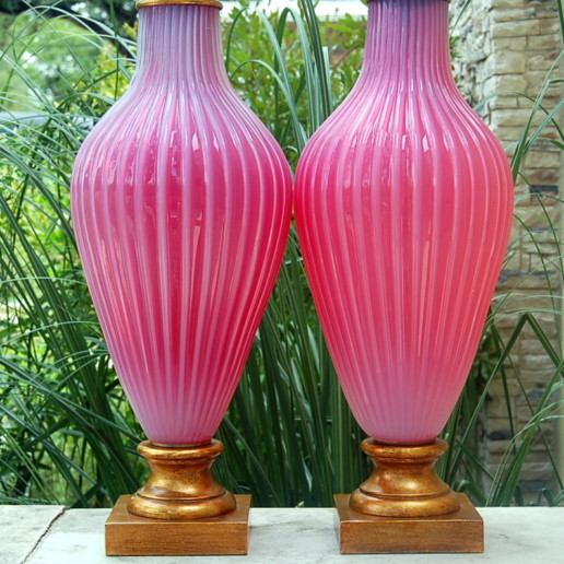 The Marbro Lamp Company - Murano Lamps in Raspberry Sherbet Opaline Glass