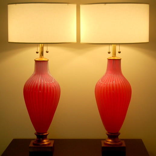 The Marbro Lamp Company - Murano Lamps in Raspberry Sherbet Opaline Glass